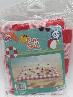 Fun In The Sun Table Top Inflatable Cooler 36.2 X 20.4 Inches Red & White Checke